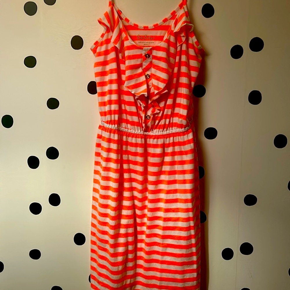 ‼️Lilly Pulitzer Orange and white striped ruffle dress ‼️